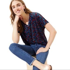 Loft Velvet Floral Top, Medium Petite